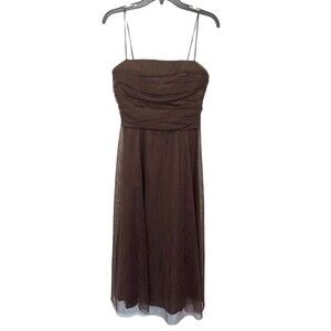 Eliza J | Chocolate Brown Tulle Party‎ Midi Dress 12